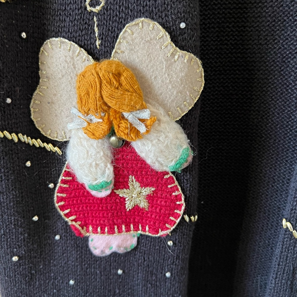 Festive Black Knit Vest with Angel Appliques - Picture 2 of 11